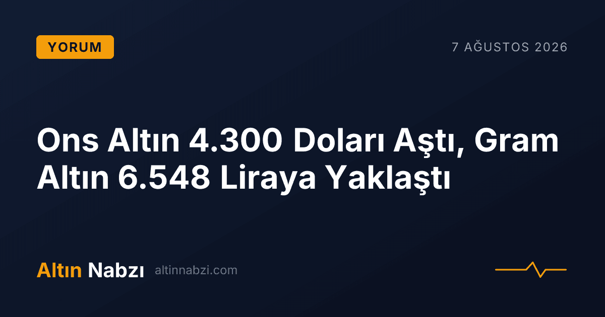 Ons Altın 4.300 Doları Aştı, Gram Altın 6.548 Liraya Yaklaştı